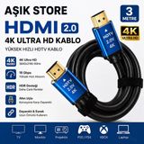 Hdmı 2.0 Kablo 3 Metre 4K Ultra Hd 18Gbps Altın Uçlu Hdr Destekli Tv Monitör Ps5 Xbox Laptop Uyumlu