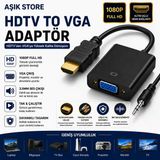 Hdmı To Vga Adaptör 1080P Full Hd Altın Uçlu 3.5Mm Ses Çıkışlı Hdmı Erkek Vga Dişi Dönüştürücü Laptop Monitör Projeksiyon Tv Bilgisa