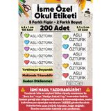 hdsticker 200 Adet Kalp Desenli İsme Özel Okul Etiketi Kişiye Özel İsim Baskılı Kalem Defter Kitap Matara Beslenme Çantası Kreş Anaokulu Öğrenci Sticker Seti Suya Dayanıklı Silinmez Yıkanabilir Folyo Çıkartma