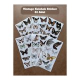 hdsticker 61 Adet Vintage Kelebek Sticker Seti - Defter, Duvar, Laptop, Ayna, Cam Çocuk Kitap Dekor Etiket P4