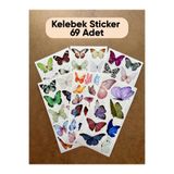 hdsticker 69 Adet Kelebek Sticker Seti - Defter, Duvar, Laptop, Telefon, Ayna, Cam Çocuk Kitap Dekor Etiket P3