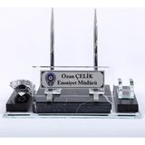 HDY İsme Özel Siyah Mermer Gümüş Kalem Set Masaüstü İsimlik