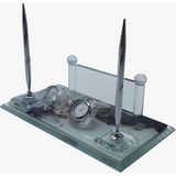 HDY Kişiye Özel Dekoratif Mermer Desenli Kristal Cam Gümüş Set Masa Isimlik 401