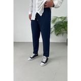 He Brand Erkek Lacivert Boyfriend Kumaş Pantolon Rahat Kesim Pileli Duble Paça Jogger