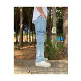 He Brand Erkek Mavi Baggy Pantolon Kargo Cepli Kot Pantolon