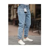 He Brand Erkek Mavi Paçası Lastikli Jogger Kot Pantolon Rahat Kesim Jean