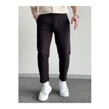 He Brand Erkek Siyah Boyfriend Duble Paça Keten Pantolon