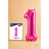 He2 Balloons 1 Rakam Pembe Folyo Balon 16 İnç 40 cm Helyum Uyumlu Bir Yaş Doğum Günü Parti Süsü
