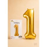 He2 Balloons Gold Folyo Balon 1 Rakamı 86 cm, Helyum Uyumlu Altın Renk 1 Yaş Balonu, Büyük Boy Sayı Balonu