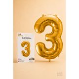He2 Balloons Gold Folyo Balon 3 Rakamı 86 cm, Helyum Uyumlu Altın Renk 3 Yaş Balonu, Büyük Boy Sayı Balonu