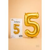 He2 Balloons Gold Folyo Balon 5 Rakamı 86 cm, Helyum Uyumlu Altın Renk 5 Yaş Balonu, Büyük Boy Sayı Balonu