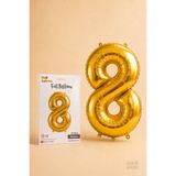 He2 Balloons Gold Folyo Balon 8 Rakamı 86 cm, Helyum Uyumlu Altın Renk 8 Yaş Balonu, Büyük Boy Sayı Balonu