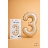 He2 Balloons Karamel Folyo Balon 3 Rakamı 86 cm, Helyum Uyumlu Karamel Renk 3 Yaş Balonu, Büyük Boy Sayı Balonu