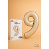 He2 Balloons Karamel Folyo Balon 9 Rakamı 86 cm, Helyum Uyumlu Karamel Renk 9 Yaş Balonu, Büyük Boy Sayı Balonu