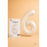 He2 Balloons Krem Folyo Balon 6 Rakamı 86 cm, Helyum Uyumlu Krem Renk 6 Yaş Balonu, Büyük Boy Sayı Balonu