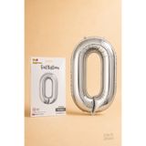 He2 Balloons Silver Folyo Balon 0 Rakamı 86 cm, Helyum Uyumlu Gümüş Renk Büyük Boy Sayı Balonu, Doğum Günü Parti Süsü