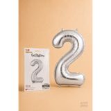 He2 Balloons Silver Folyo Balon 2 Rakamı 86 cm, Helyum Uyumlu Gümüş Renk 2 Yaş Balonu, Büyük Boy Sayı Balonu