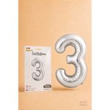 He2 Balloons Silver Folyo Balon 3 Rakamı 86 cm, Helyum Uyumlu Gümüş Renk 3 Yaş Balonu, Büyük Boy Sayı Balonu