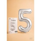He2 Balloons Silver Folyo Balon 5 Rakamı 86 cm, Helyum Uyumlu Gümüş Renk 5 Yaş Balonu, Büyük Boy Sayı Balonu