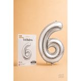 He2 Balloons Silver Folyo Balon 6 Rakamı 86 cm, Helyum Uyumlu Gümüş Renk 6 Yaş Balonu, Büyük Boy Sayı Balonu