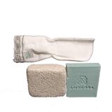 HealerLove Kelebek Banyo Vücut Hamam Kesesi, Topuk Doğal Ponza Taşı, Amphora Sabun 3 lü Set Türk hamamı koleksiyonu Kalın Beyaz Düz Tüm Vücud için Kirlerden ve Lekelerden Arındırır.