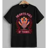 Hearts Full Thanks Hindi Kaz Baskılı Unisex Erkek Kadın Oversize Tişört Siyah