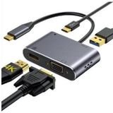 HEARTZ HB-03 4K HDMİ VGA TYPE C USB ÇOK FONKSİYONLU METAL A KALİTE KALIN KABLOLU HUB (HB-03 VGA HDMI USB TYPE C 4K HD HUB)