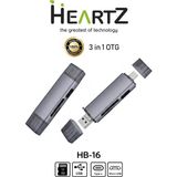 Heartz Hb-16 3’ü 1 Arada Otg Kart Okuyucu | Usb, Type-C, Micro USB | Tf / Micro Sd Destekli