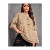 HEAVEN WEAR BEJ Palo Santo KADIN BÜYÜK BEDEN KALP BASKILI TSHİRT