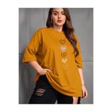 HEAVEN WEAR HARDAL SARI Palo Santo KADIN BÜYÜK BEDEN KALP BASKILI TSHİRT
