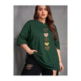 HEAVEN WEAR YEŞİL Palo Santo KADIN BÜYÜK BEDEN KALP BASKILI TSHİRT