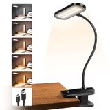 HECDSTLY Masa Lambası Üzerinde Klips, Güçlü Kelepçe ile Akülü Okuma Işığı - 5 Renk 5 Parlaklık, USB Şarj Edilebilir Taşınabilir Akülü Kitap Lambası Yatak Başucu Masa Başucu Ev Ofis için (Siyah)