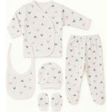 Hece Bebe %100 Pamuklu 5 Parça Hastane Çıkışı Seti – Bebek Zıbın Takımı, Şapka, Önlük, Eldiven - Ekru - Gri - Pembe - Kahverengi - Yenidoğan