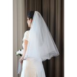 HECE TARLATAN Taraklı Kırık Beyaz Gelin Duvağı 2 Katlı Volan Kenarlı Kısa Nikah Duvak Hayal Tül