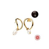 Hector Co Jewellery Gold Renk Gümüş Doğal Şekilli Yuvarlak ve Barok Işlenmiş Tatlı Su Kültür Incisi Küpeler