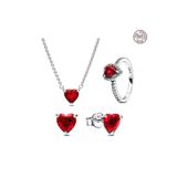 Hector&Co. Jewellery Gümüş Kırmızı Taşlı Kolye,Küpe ve Yüzük Seti