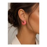 Hector&Co. Jewellery Pembe Mermer Desenli Gold Detaylı Kalın Halka Küpe Paslanmaz Çelik Modern Kadın Küpe