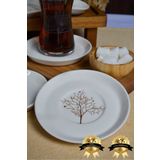 Heda Porselen Hayat Ağacı 6 Adet 12 Cm Porselen Çay Tabağı Kırık Beyaz