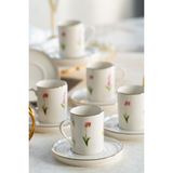 Heda Porselen Ikebana 12 Parça 6 Kişilik Porselen Kahve Fincan Takımı - Beyaz