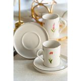 Heda Porselen Ikebana Kahve Fincan Takımı 4 Parça Modern Desensiz Kulplu Porselen Beyaz Renk