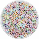 Hedef Bijuteri 25GR 6mm Küp Beyaz Zemin Üzeri Renkli Kalp Boncuk,takı Yapım Boncuğu (25 Gr, ~170 Adet)