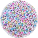 Hedef Bijuteri 25GR Yassı Beyaz Üzeri Karışık Renkli Sembol Basık 4X7MM Boncuk,yıldız,ay,kalp,çiçek (~200 Adet)