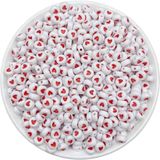 Hedef Bijuteri 25GR Yassı Beyaz Üzeri Kırmızı Kalp Boncuk,basık 4X7MM Kalp Takı Yapım Boncuğu (25 Gr, ~190 Adet)