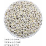 Hedef Bijuteri 50 gr Yassı Beyaz Gold Yaldızlı Harf Boncuk 4x7mm Plastik Malzeme ile Takı Yapımı İçin