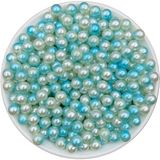 Hedef Bijuteri 8mm Turkuaz - Beyaz Ebruli Deliksiz Inci Boncuk, Deliksiz Plastik Çakma Incisi (50GR ~170 Adet)
