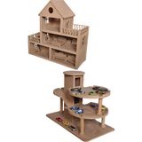 Hedefixtoys Ahşap Katlı Otopark ve Ahşap Oyuncak Bebek Evi(15 Adet Mobilyalı)