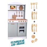 hedefixtoys Ahşap Oyuncak Mutfak Seti – 12 Parça Aksesuar Hediye – Demonte Gönderim – Led Işıklı