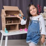 Hedefixtoys Çocuklar Için Ahşap Oyuncak Bebek Evi(15 Adet Mobilyalı)