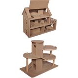Hedefixtoys Katlı Otopark ve Çatılı Ahşap Oyuncak Bebek Evi(15 Adet Mobilyalı)