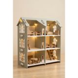 hedefixtoys LED Işıklı Ahşap Oyuncak Ev | 3 Katlı Yeşil Montessori Bebek Evi